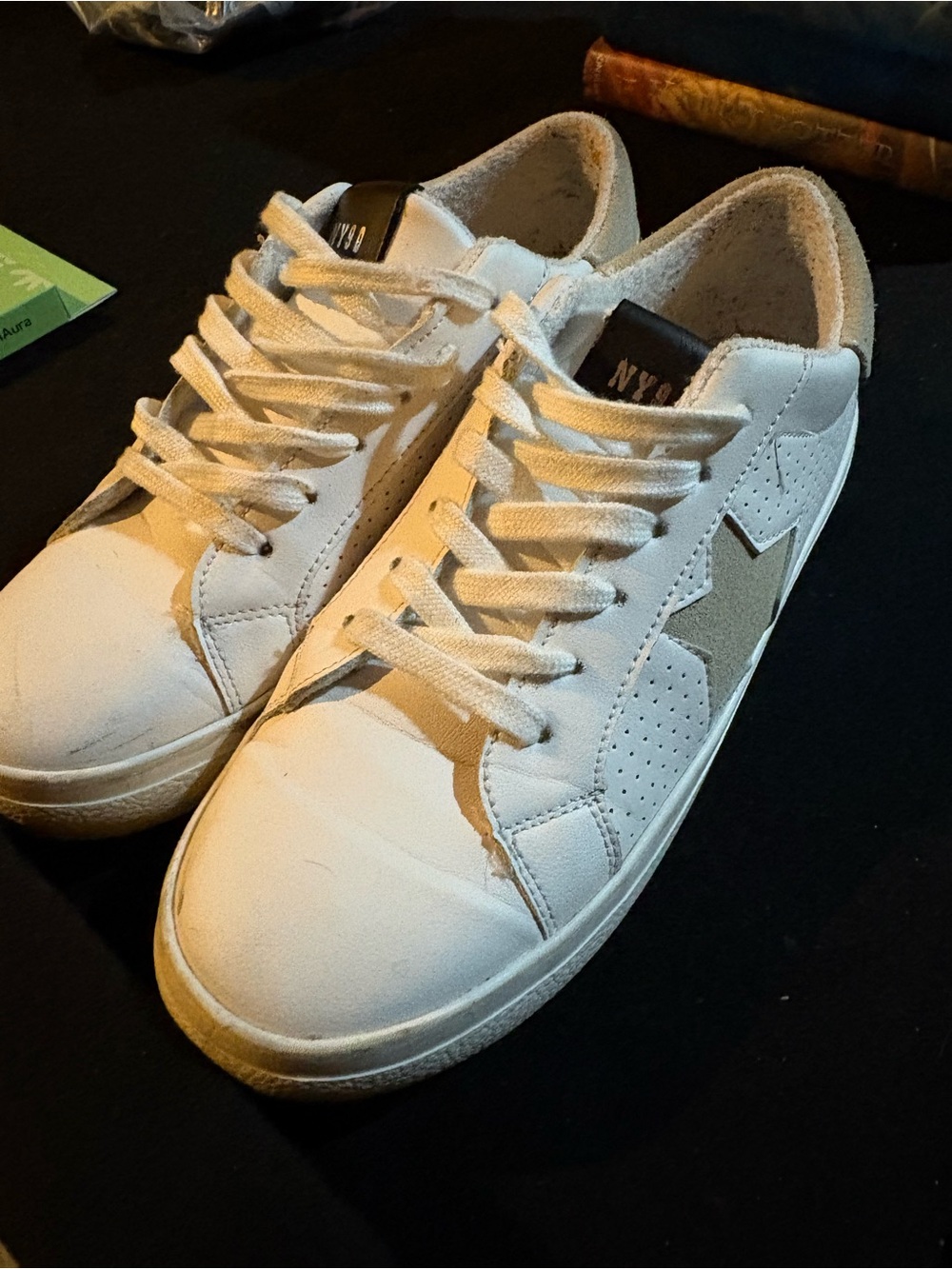 Steve Madden White Low-Top Sneakers with Black Heel Tab